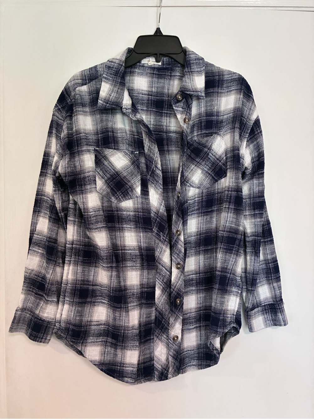 Maurices Navy and White Plaid Button-Down Shirt